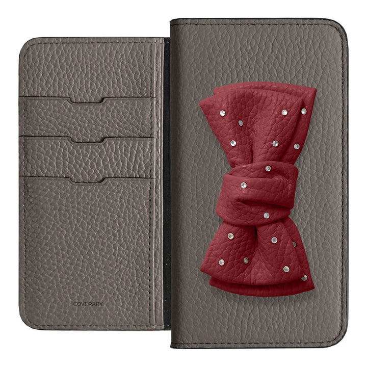 Genuine Leather 32 Colors Italian Shrink Leather Double Ribbon Decoration with Stone Notebook Case Galaxy Series
