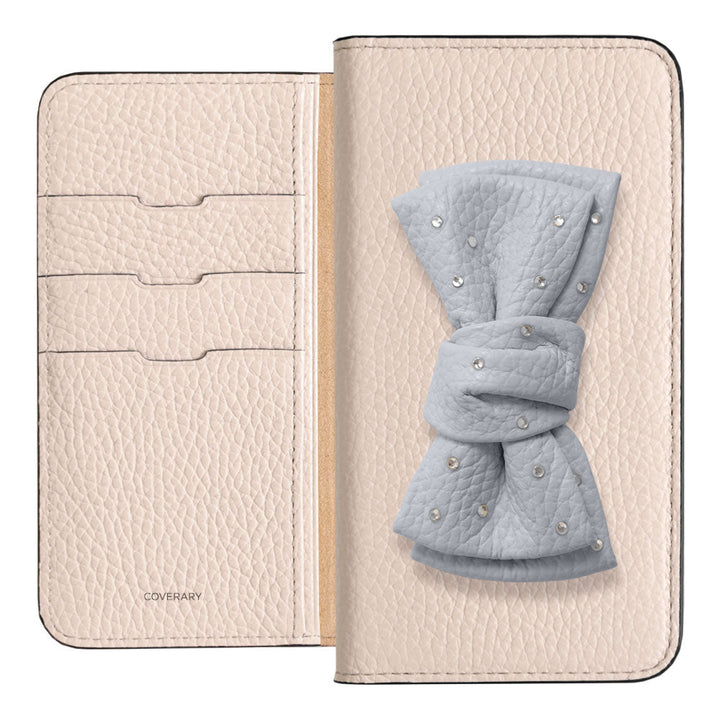 Genuine Leather 32 Colors Italian Shrink Leather Double Ribbon Decoration with Stone Notebook Case AQUOS Series