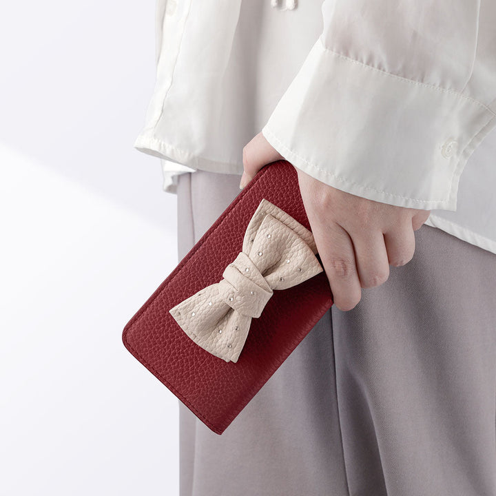 Genuine Leather 32 Colors Italian Shrink Leather Double Ribbon Decoration with Stone Notebook Case AQUOS Series