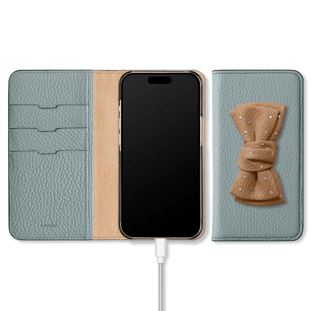 Genuine Leather 32 Colors Italian Shrink Leather Double Ribbon Decoration with Stone Notebook Case for Google Pixel Series