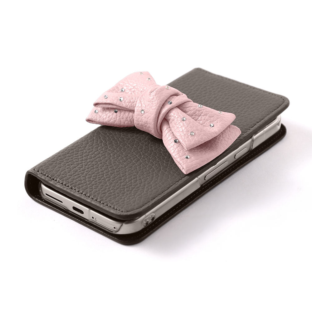 Genuine Leather 32 Colors Italian Shrink Leather Double Ribbon Decoration with Stone Notebook Case AQUOS Series