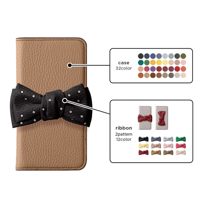 Genuine Leather 32 Colors Italian Shrink Leather Double Ribbon Decoration with Stone Notebook Case for Google Pixel Series