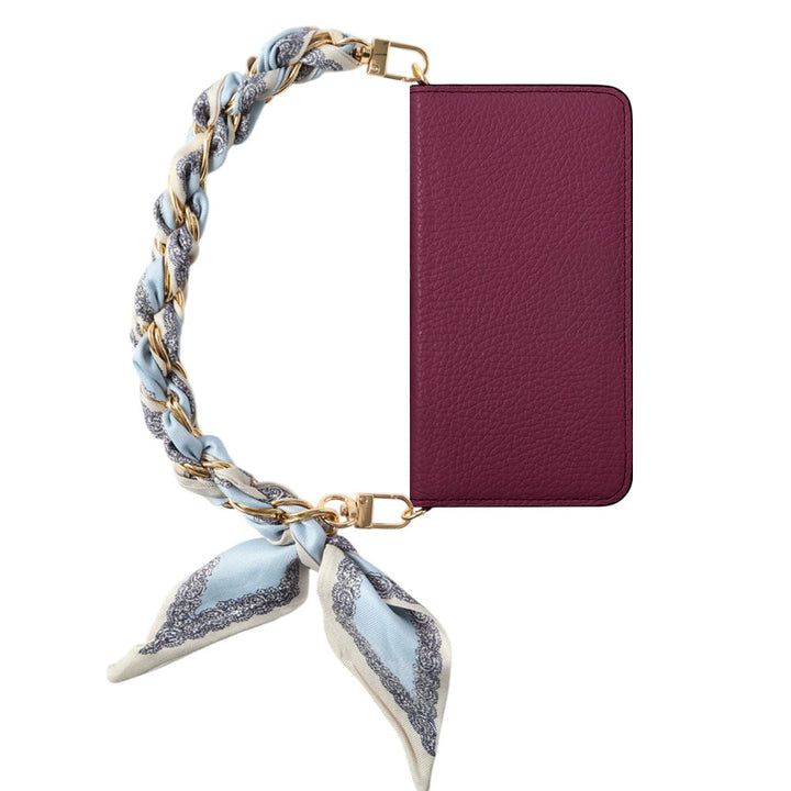 本革 32色 イタリアンシュリンクレザー スカーフチェーンハンドストラップ付き 手帳型ケース Xperiaシリーズ