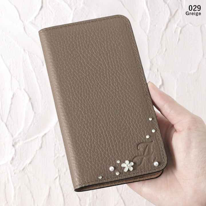 Genuine leather 32 colors Italian shrink leather Initial flower decoration notebook-style case Xperia series