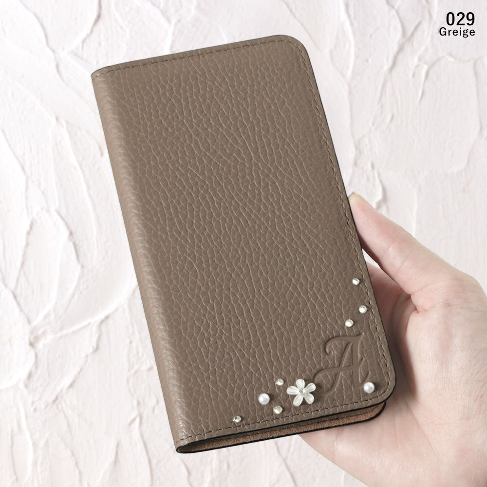 Genuine leather 32 colors Italian shrink leather Initial flower decoration notebook-style case Google Pixel series