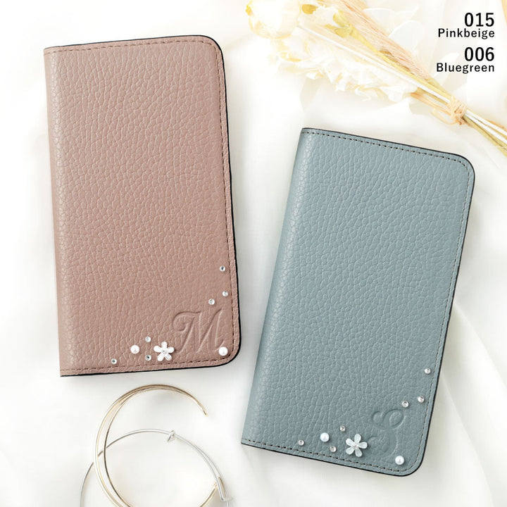 Genuine leather 32 colors Italian shrink leather Initial flower decoration notebook-style case Google Pixel series
