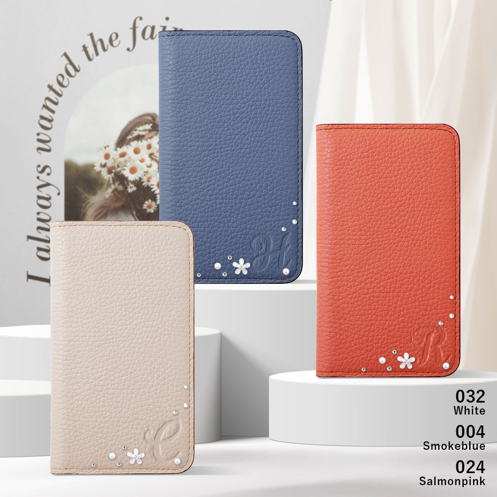 Genuine leather 32 colors Italian shrink leather Initial flower decoration notebook-style case Google Pixel series