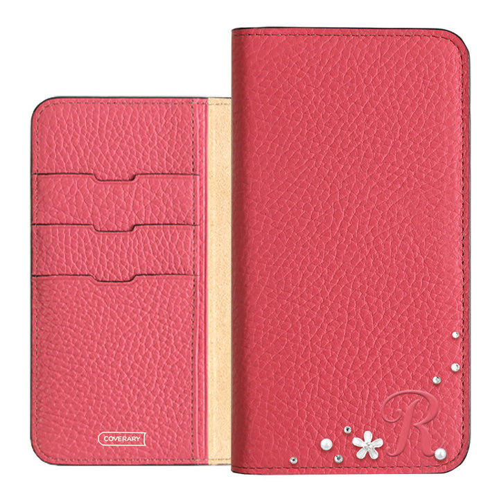 Genuine leather 32 colors Italian shrink leather Initial flower decoration notebook-style case Google Pixel series