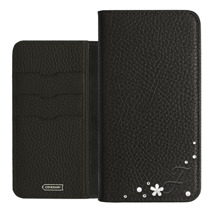 Genuine leather 32 colors Italian shrink leather Initial flower decoration notebook-style case Xperia series