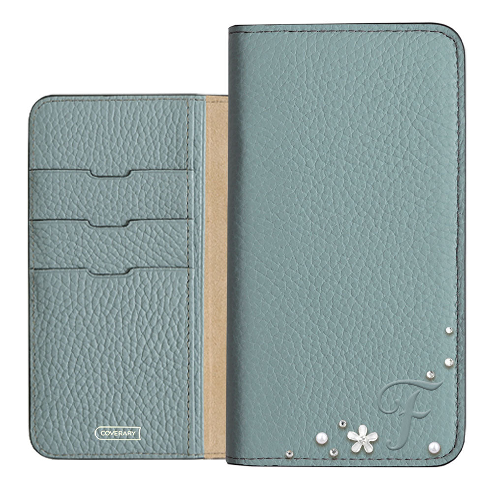 Genuine leather 32 colors Italian shrink leather Initial flower decoration notebook-style case Xperia series