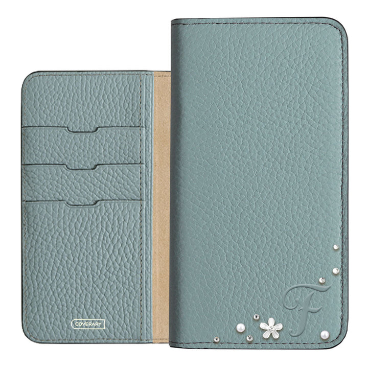 Genuine leather 32 colors Italian shrink leather Initial flower decoration notebook-style case Google Pixel series