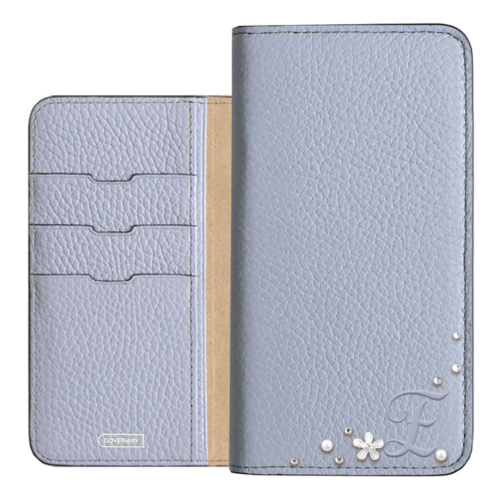 Genuine leather 32 colors Italian shrink leather Initial flower decoration notebook-style case Xperia series