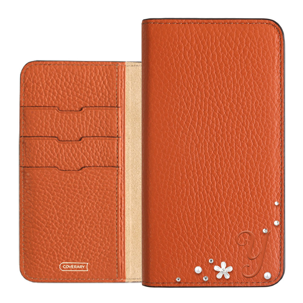 Genuine leather 32 colors Italian shrink leather Initial flower decoration notebook-style case Google Pixel series