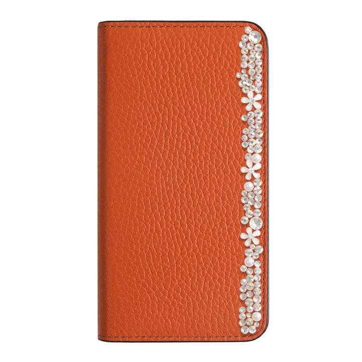 本革 32色 イタリアンシュリンクレザー フラワーデコ 手帳型ケース