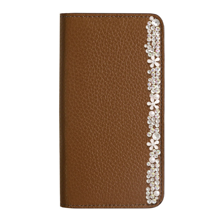 本革 32色 イタリアンシュリンクレザー フラワーデコ 手帳型ケース