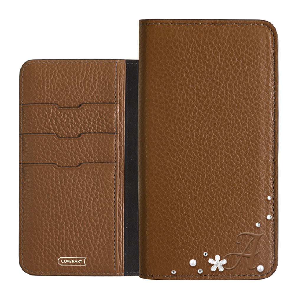 Genuine leather 32 colors Italian shrink leather Initial flower decoration notebook-style case Google Pixel series