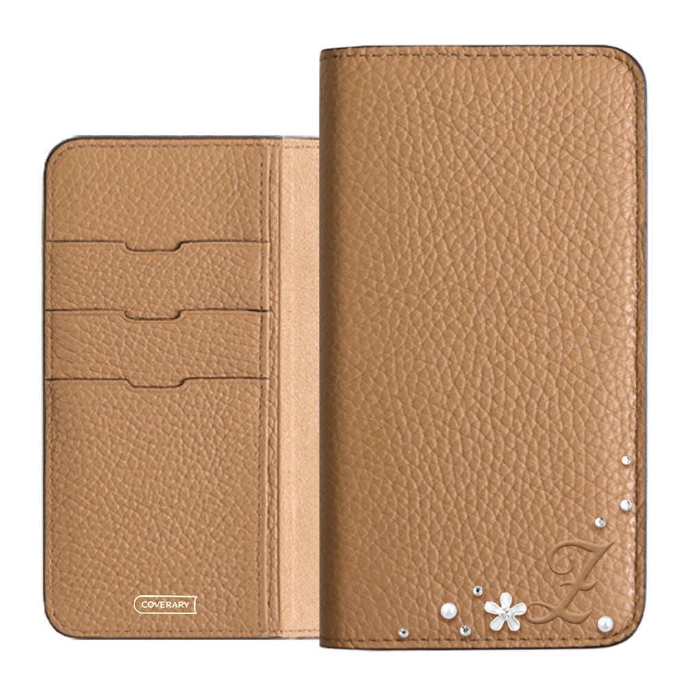 Genuine leather 32 colors Italian shrink leather Initial flower decoration notebook-style case Google Pixel series