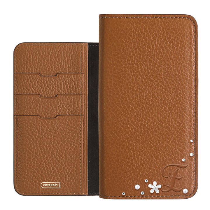 Genuine leather 32 colors Italian shrink leather Initial flower decoration notebook-style case Google Pixel series