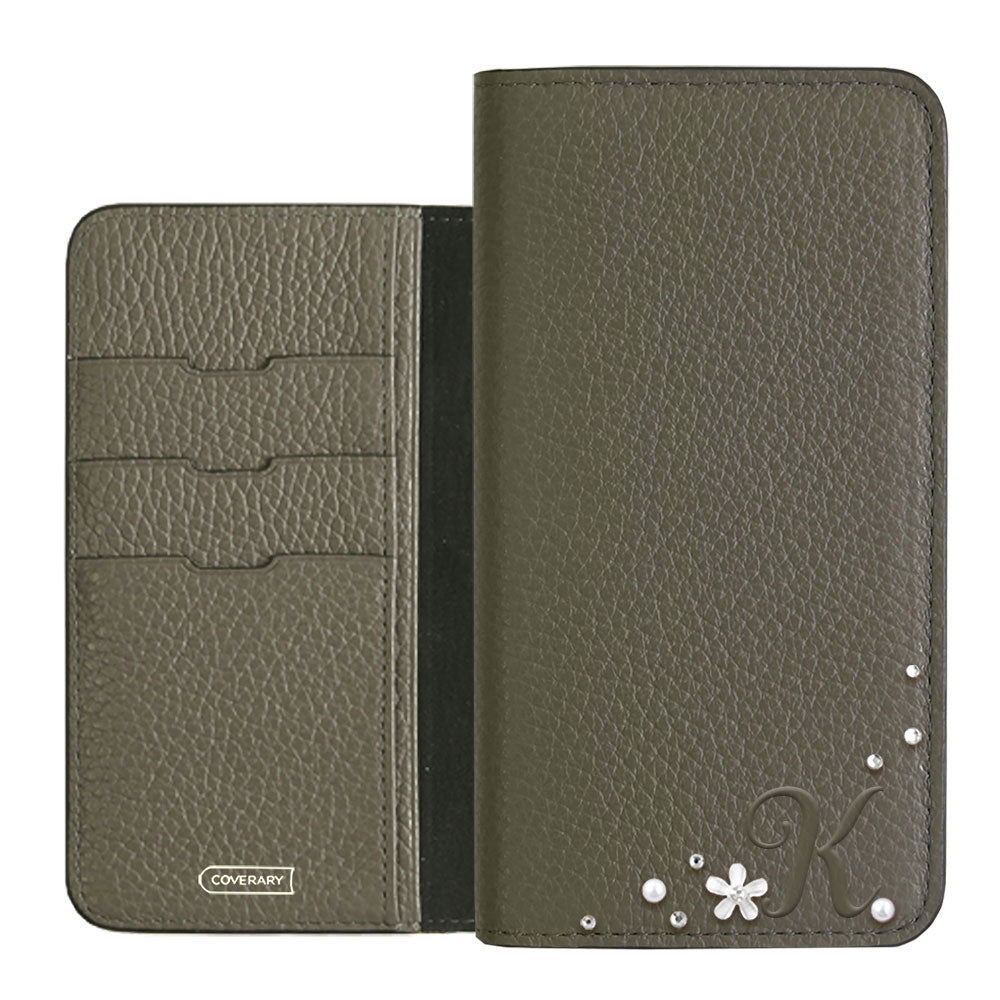 Genuine leather 32 colors Italian shrink leather Initial flower decoration notebook-style case Xperia series