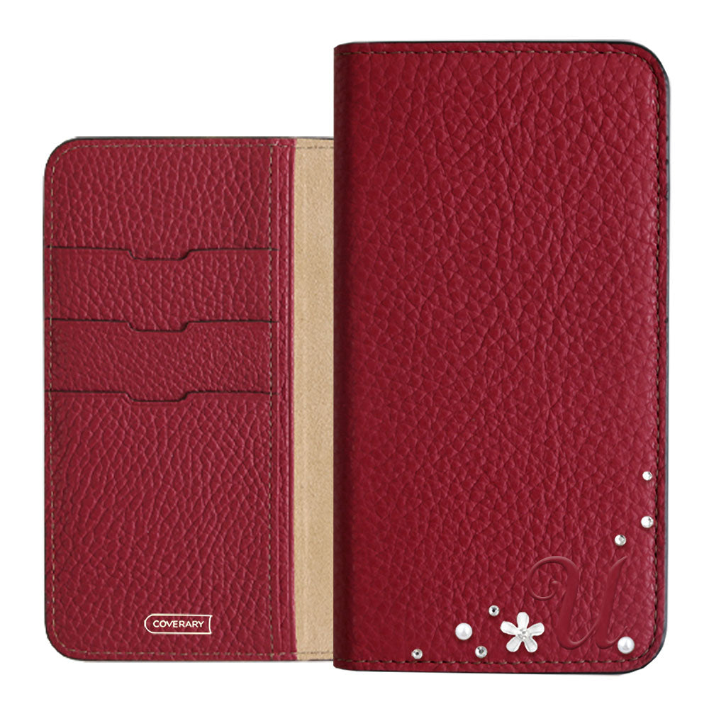 Genuine leather 32 colors Italian shrink leather Initial flower decoration notebook-style case Xperia series