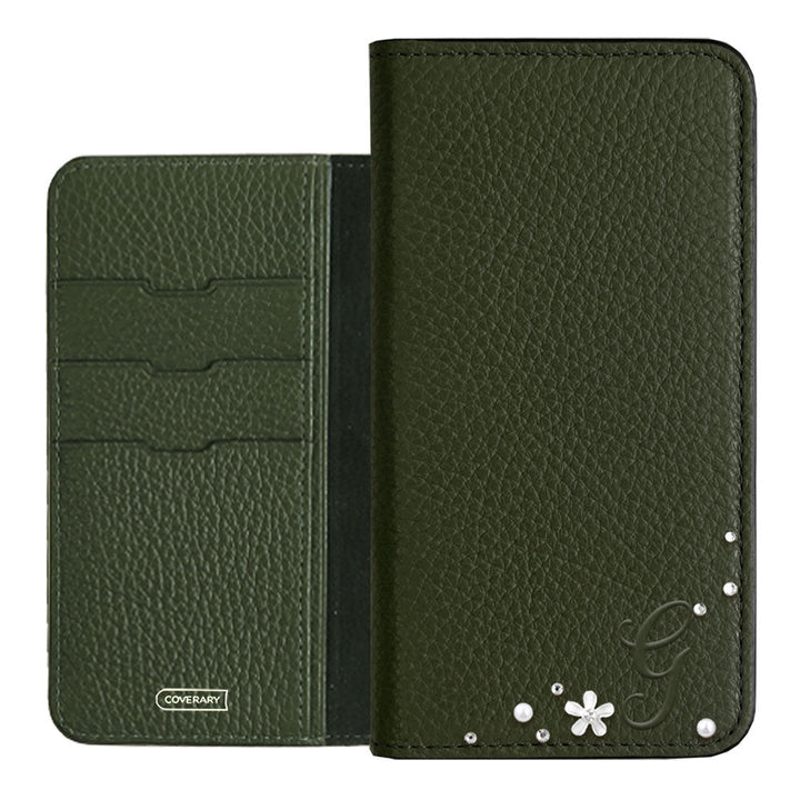 Genuine leather 32 colors Italian shrink leather Initial flower decoration notebook-style case Xperia series