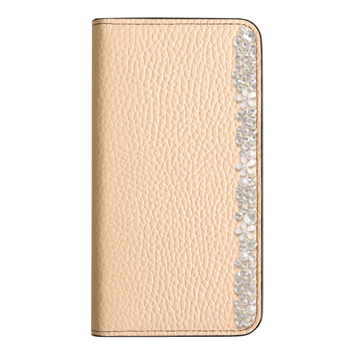 本革 32色 イタリアンシュリンクレザー フラワーデコ 手帳型ケース