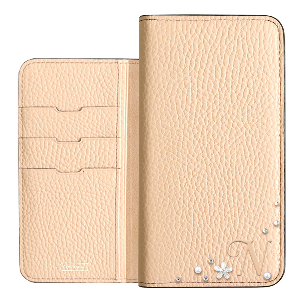 Genuine leather 32 colors Italian shrink leather Initial flower decoration notebook-style case Google Pixel series