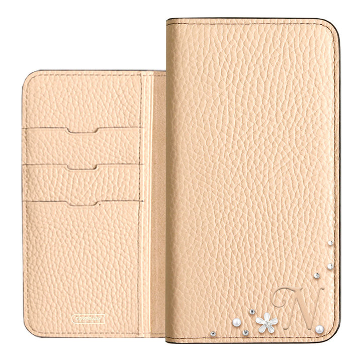 Genuine leather 32 colors Italian shrink leather Initial flower decoration notebook-style case Google Pixel series