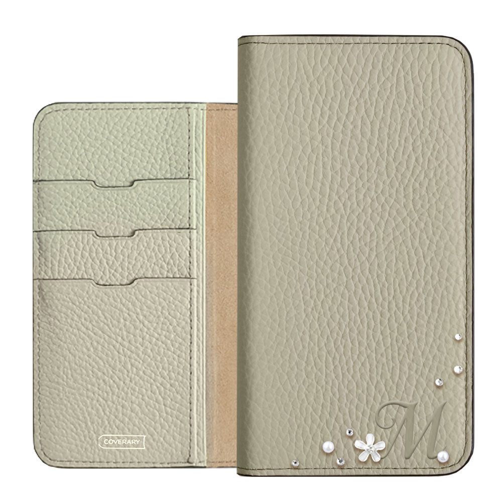 Genuine leather 32 colors Italian shrink leather Initial flower decoration notebook-style case Google Pixel series