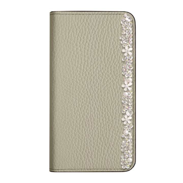 本革 32色 イタリアンシュリンクレザー フラワーデコ 手帳型ケース