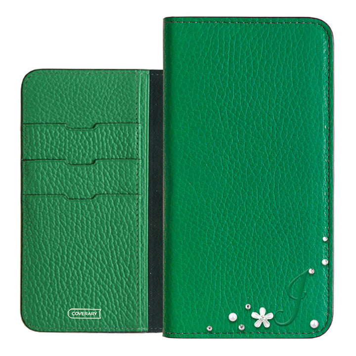 Genuine leather 32 colors Italian shrink leather Initial flower decoration notebook-style case Xperia series