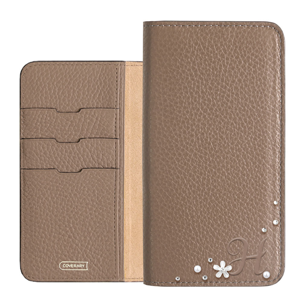 Genuine leather 32 colors Italian shrink leather Initial flower decoration notebook-style case Xperia series