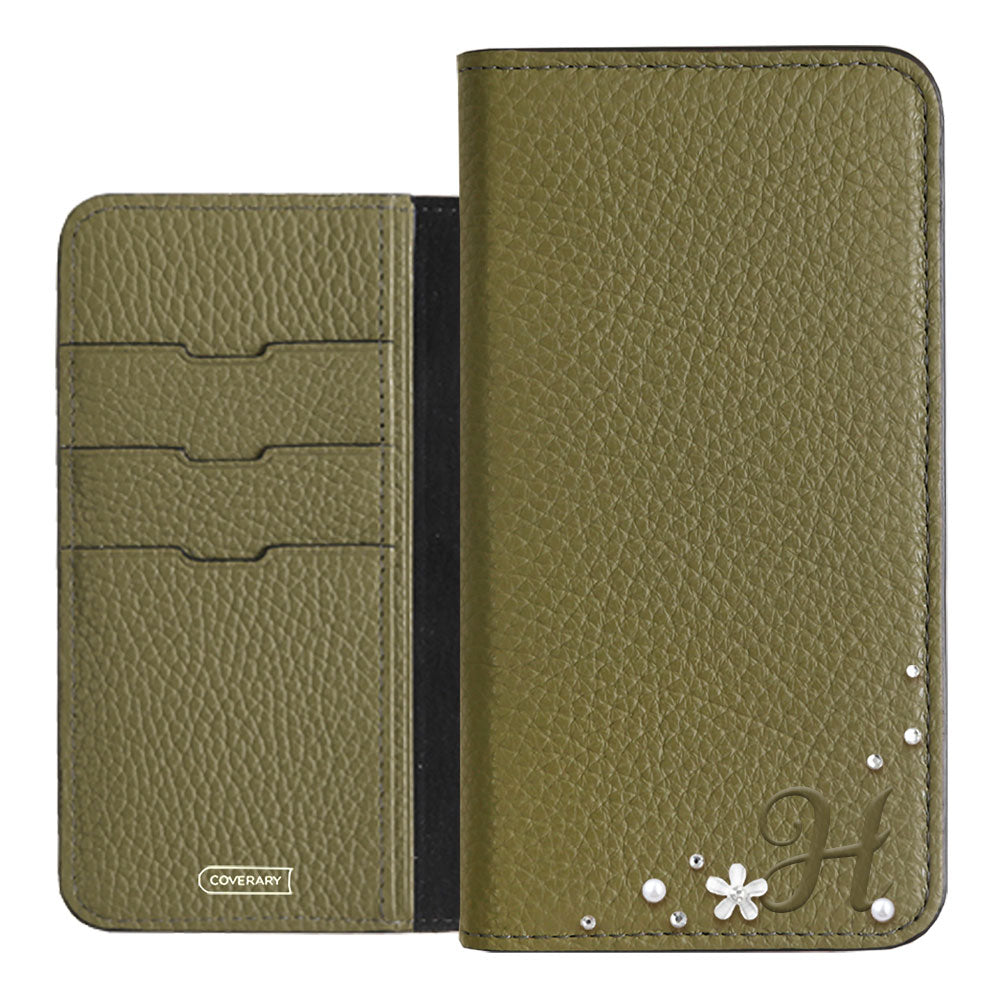 Genuine leather 32 colors Italian shrink leather Initial flower decoration notebook-style case Google Pixel series