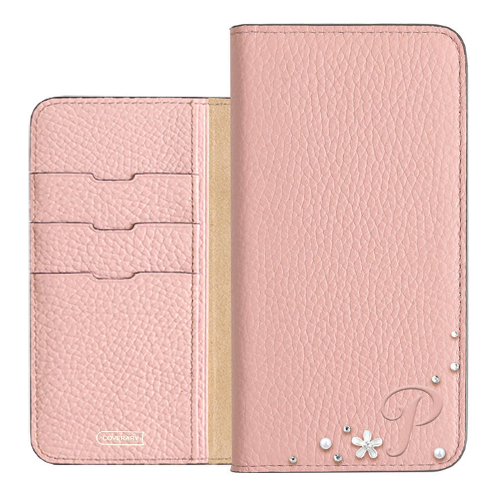 Genuine leather 32 colors Italian shrink leather Initial flower decoration notebook-style case Xperia series