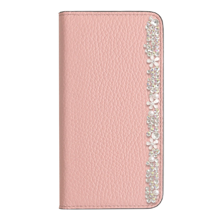 本革 32色 イタリアンシュリンクレザー フラワーデコ 手帳型ケース