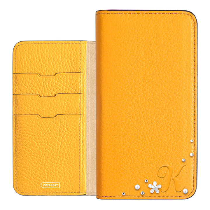 Genuine leather 32 colors Italian shrink leather Initial flower decoration notebook-style case Xperia series