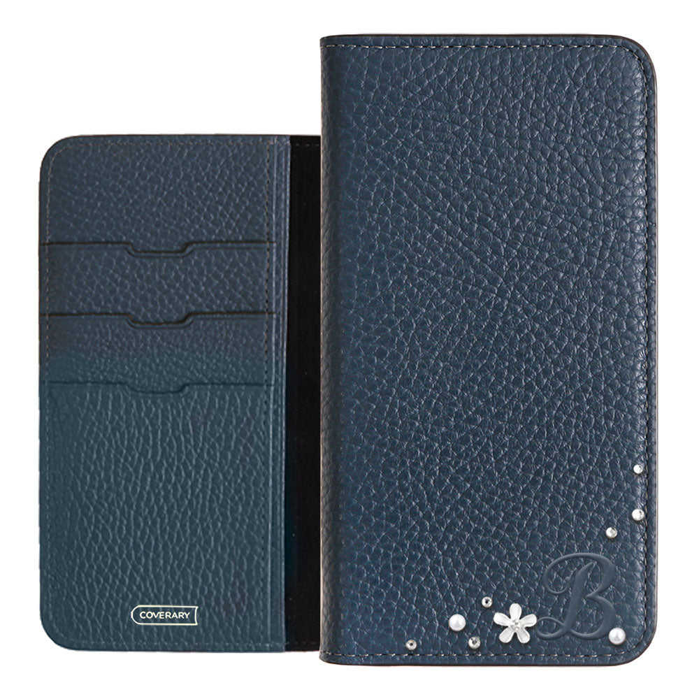 Genuine leather 32 colors Italian shrink leather Initial flower decoration notebook-style case Xperia series