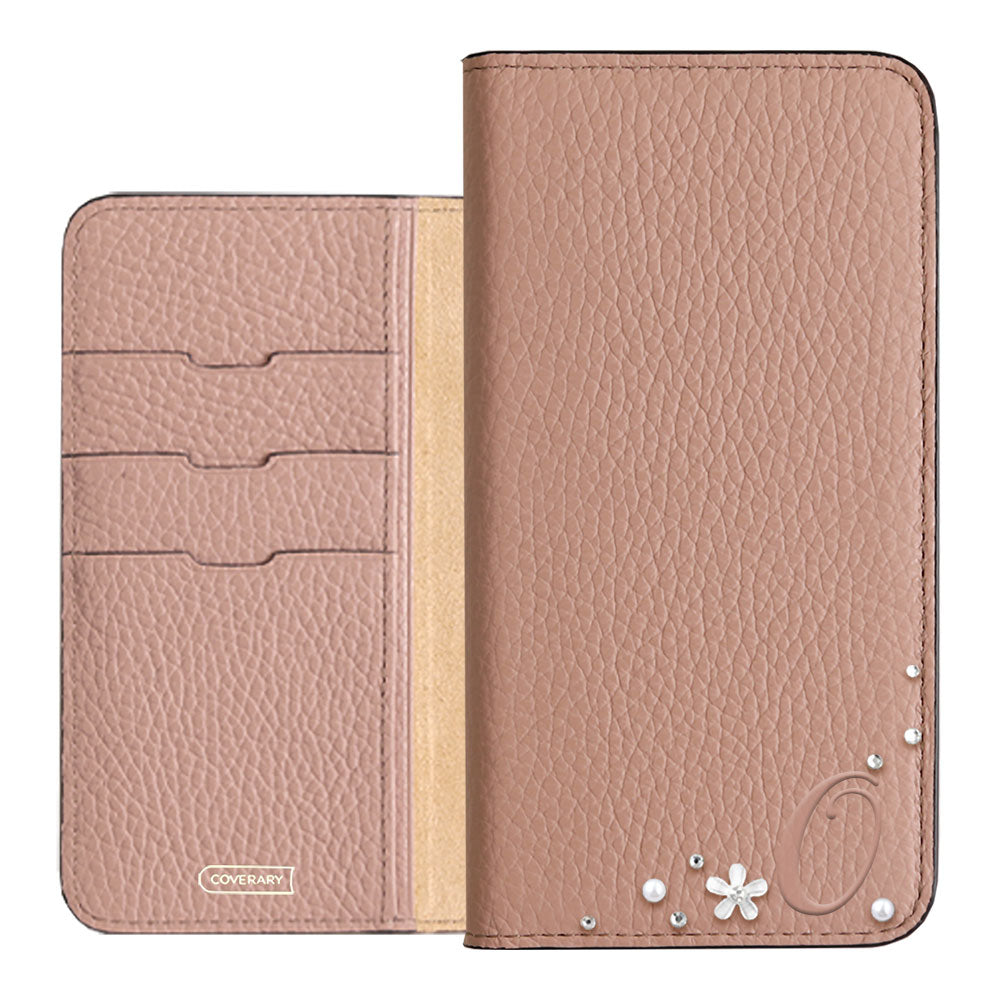 Genuine leather 32 colors Italian shrink leather Initial flower decoration notebook-style case Xperia series