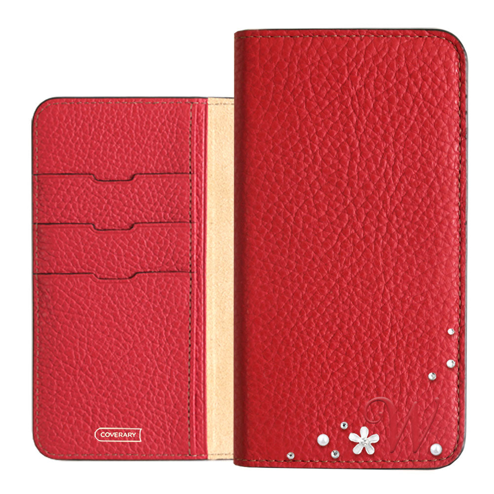 Genuine leather 32 colors Italian shrink leather Initial flower decoration notebook-style case Xperia series