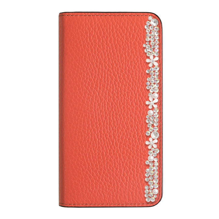 本革 32色 イタリアンシュリンクレザー フラワーデコ 手帳型ケース