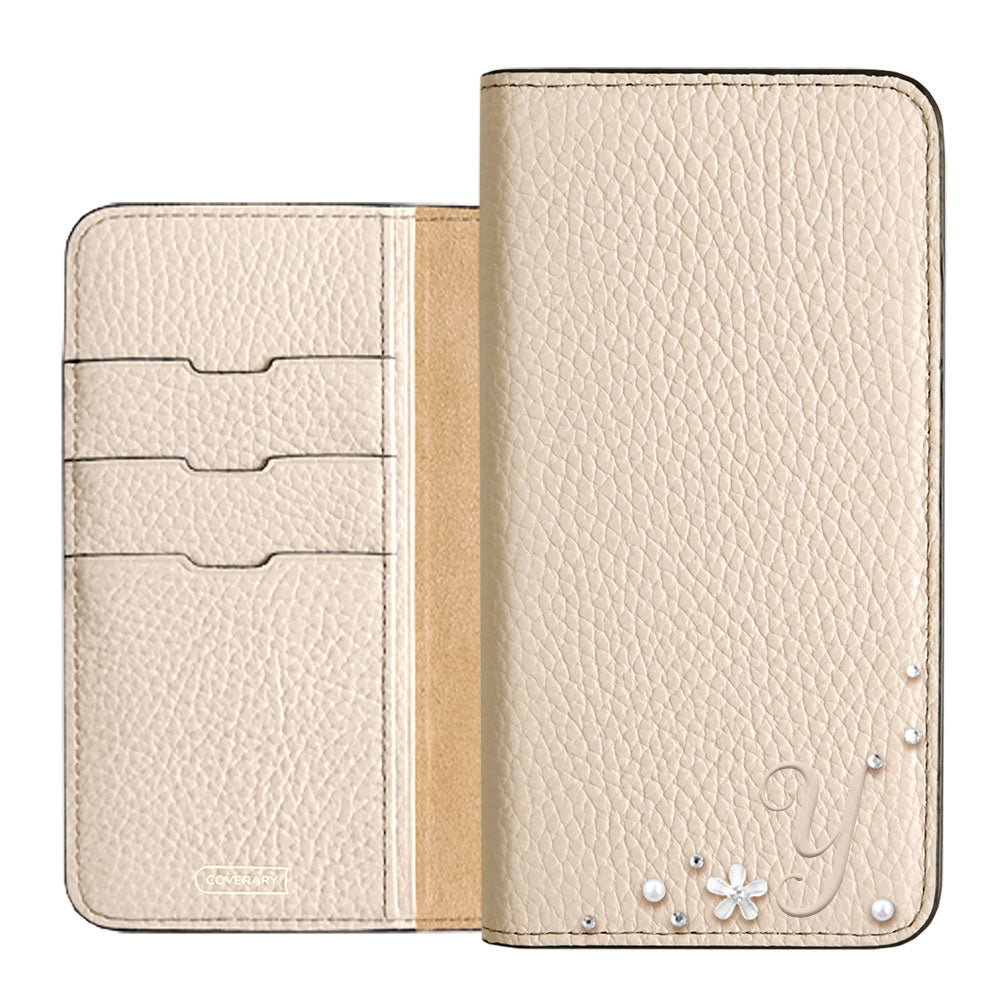 Genuine leather 32 colors Italian shrink leather Initial flower decoration notebook-style case Xperia series