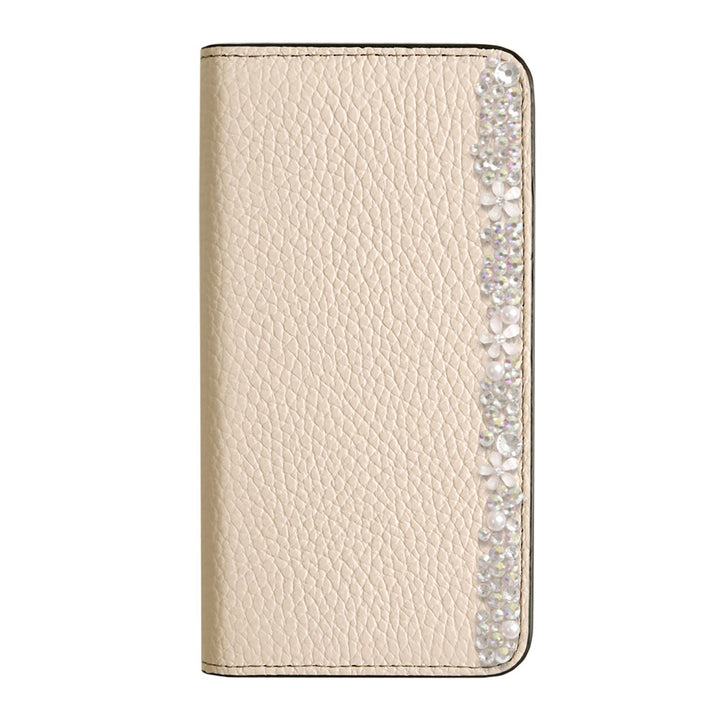 本革 32色 イタリアンシュリンクレザー フラワーデコ 手帳型ケース