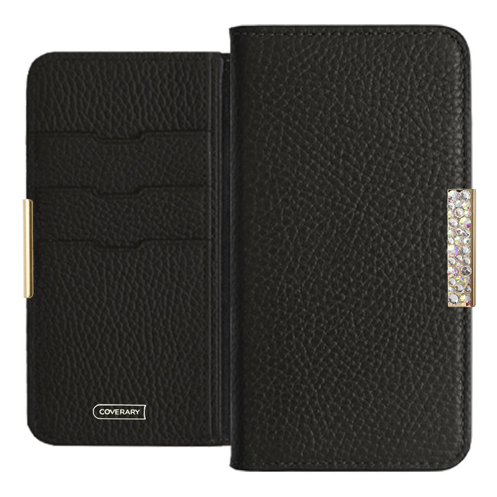 Étui portefeuille en cuir italien grainé véritable, 32 couleurs, cadre en pierre décoratif