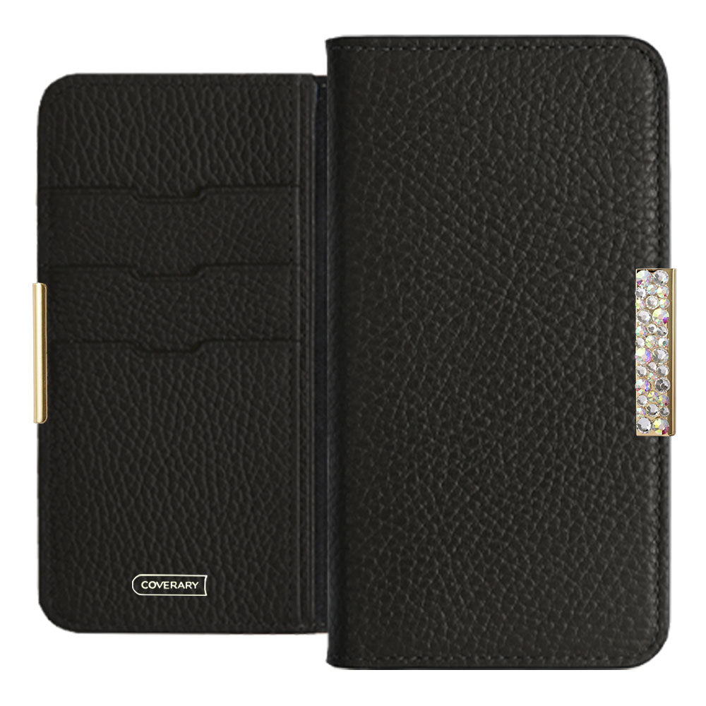 Cuir véritable 32 couleurs cuir italien grainé cadre pierre décor étui portefeuille pour série iPhone