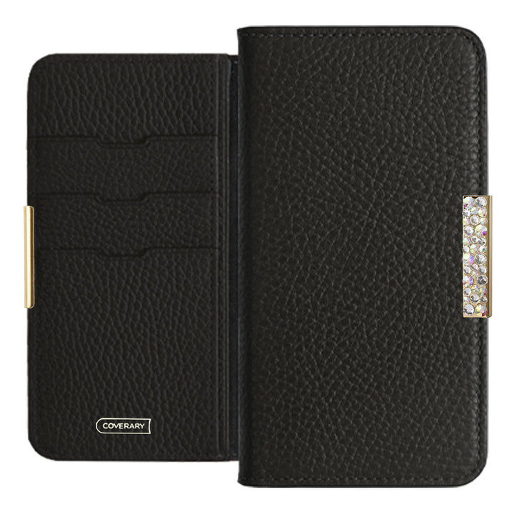 Cuir véritable 32 couleurs cuir italien grainé étui portefeuille à cadre en pierre série Galaxy