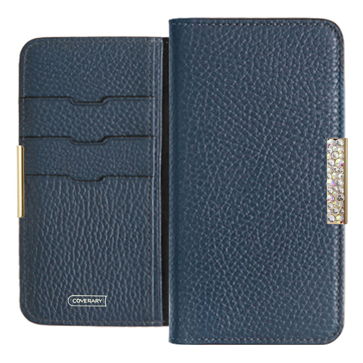 Étui portefeuille en cuir italien grainé véritable, 32 couleurs, cadre en pierre décoratif