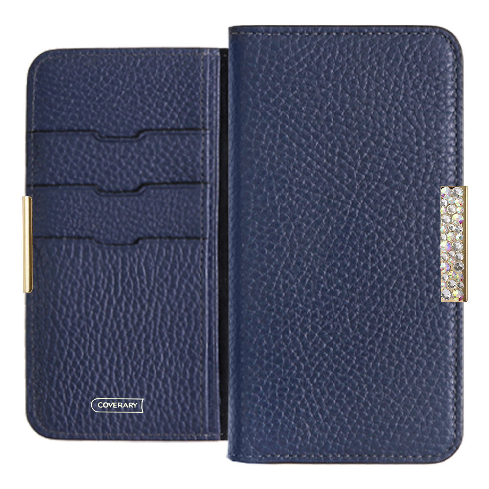 Cuir véritable 32 couleurs cuir italien grainé cadre pierre décor étui portefeuille pour série iPhone