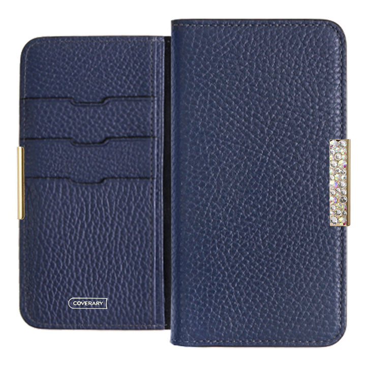 Cuir véritable 32 couleurs cuir italien grainé cadre pierre décor étui portefeuille pour série iPhone