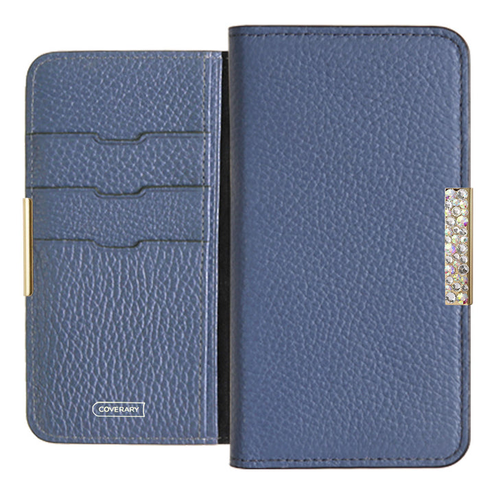 Étui portefeuille en cuir italien grainé véritable, 32 couleurs, cadre en pierre décoratif