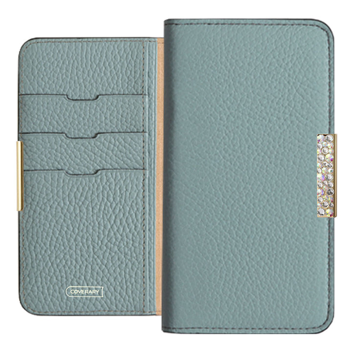 Étui portefeuille en cuir italien grainé véritable, 32 couleurs, cadre en pierre décoratif